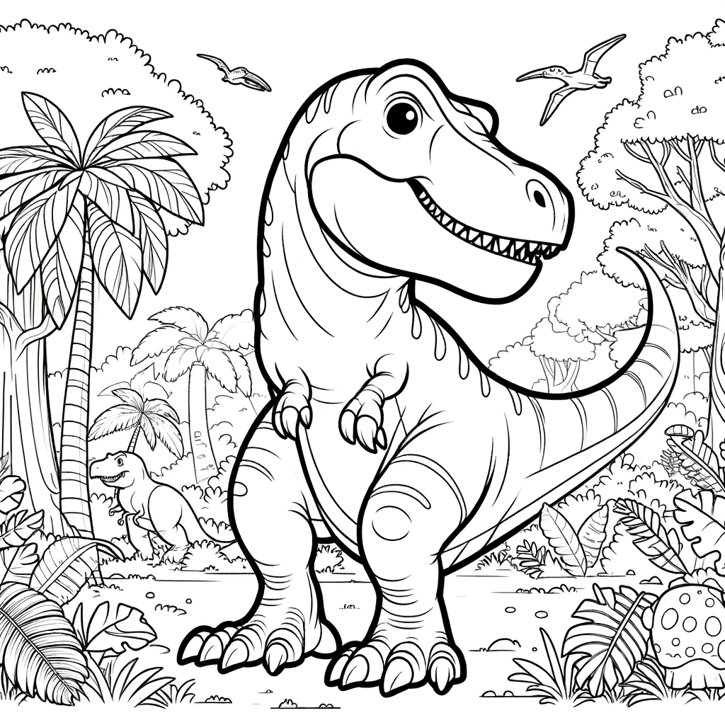 Coloriage T-rex jungle