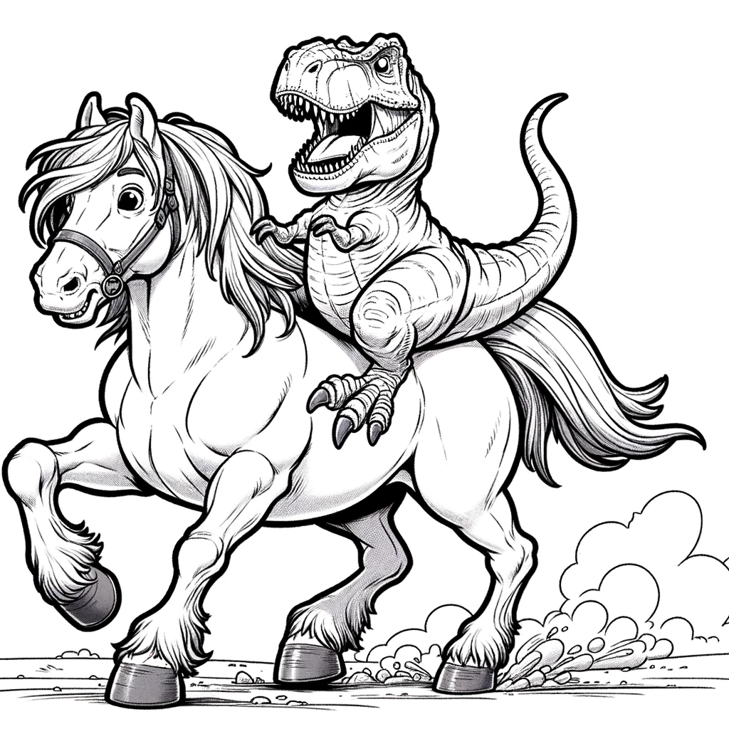 Coloriage T-rex cheval