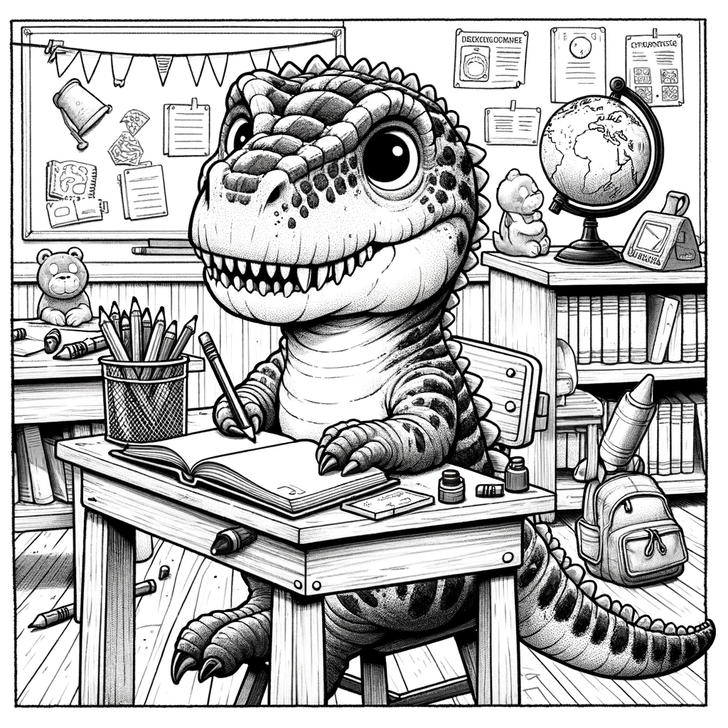 Coloriage T-rex à l'école