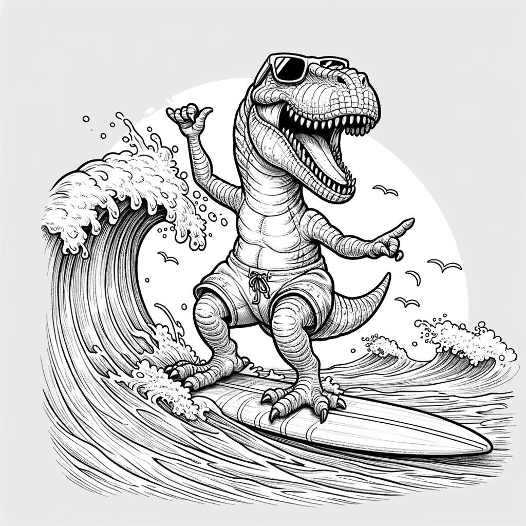 Coloriage T-Rex surf