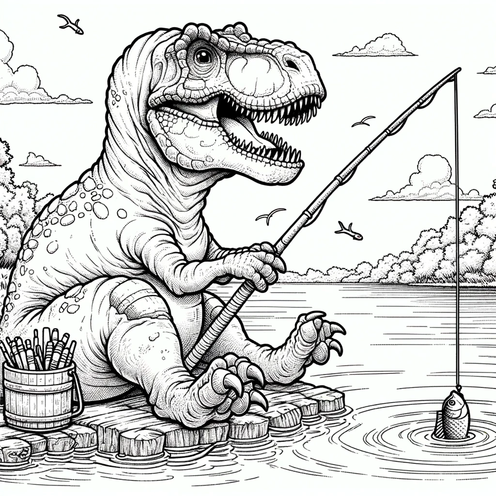 Coloriage T-rex pêche